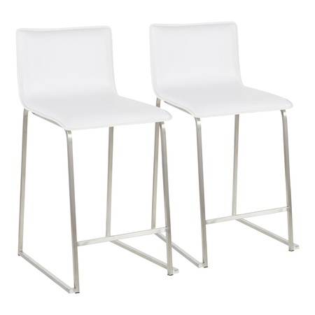 LUMISOURCE Mara Counter Stool in White Faux Leather, PK 2 B26-MARAUP SSW2